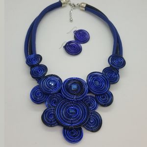 Wire-wrapped Crystals & Vegan Leather Necklace Set